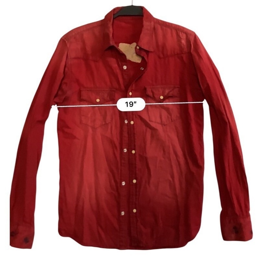 Robins Jean Mens Red Western Pearl Snap Distressed Wing Logo Shirt Small USA - Picture 8 of 8